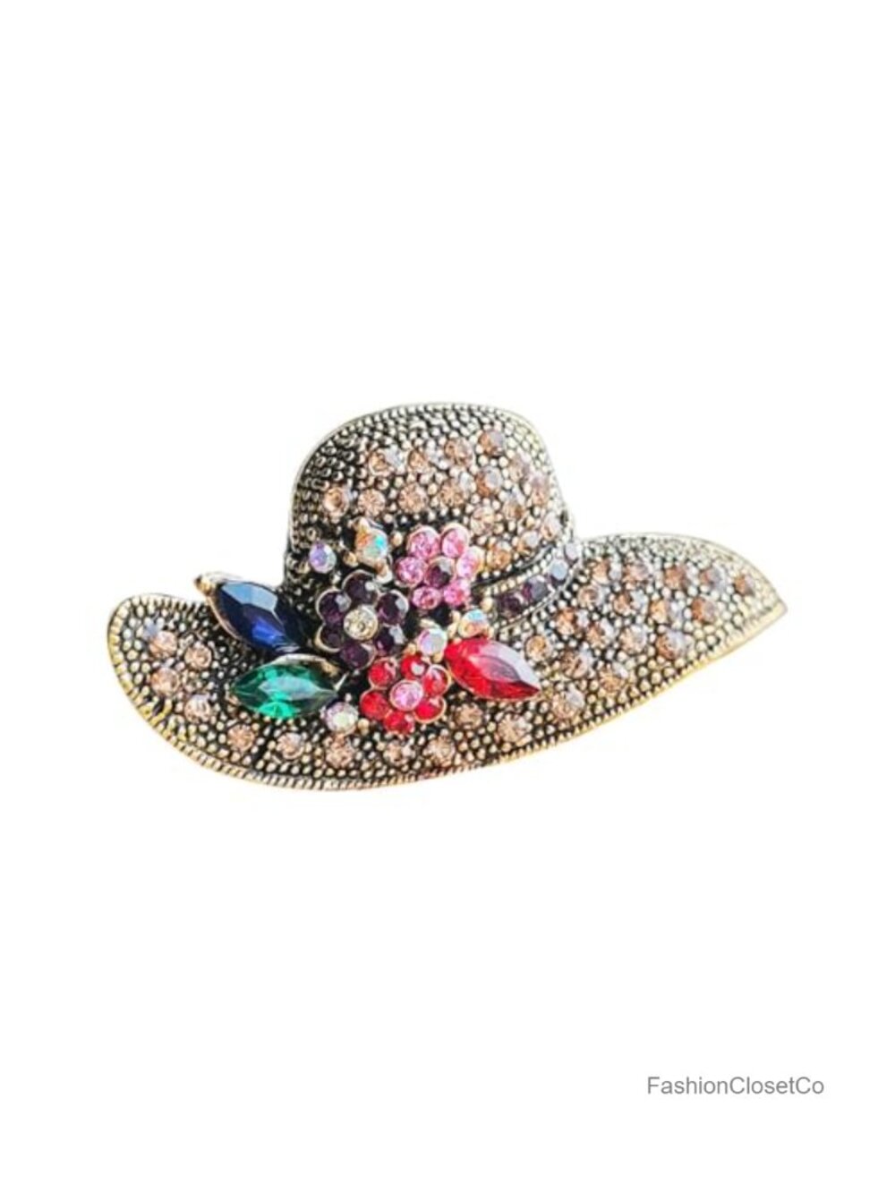 Vintage Hat Brooch Rhinestone Crystal Metal Pin Women Jewelry Gift
